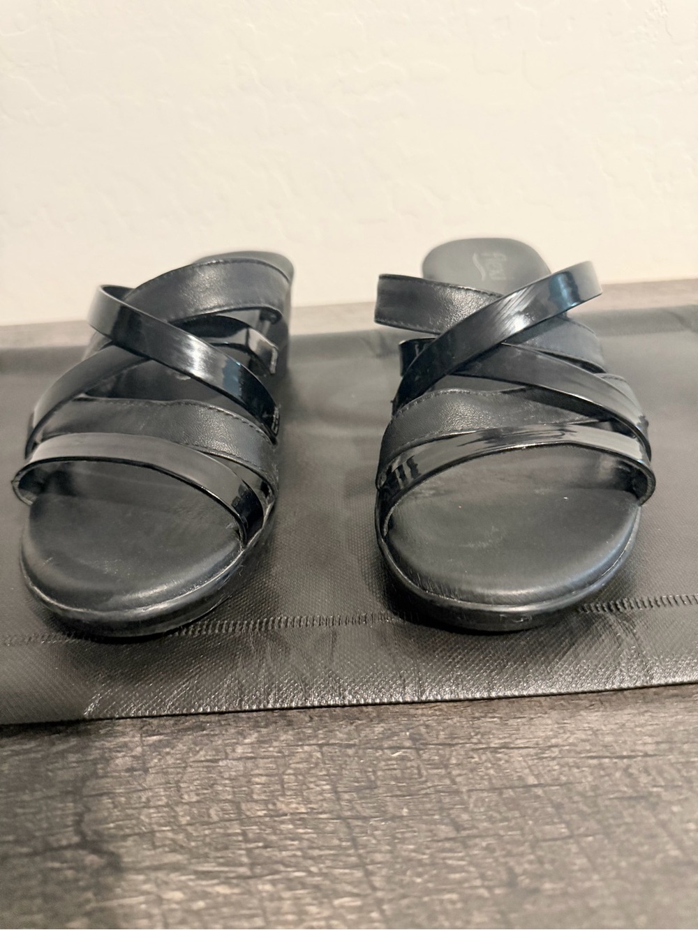 Flexi Black Strappy Slide Sandals